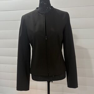 BCBG‎ Max Azria Wool Zip Front Blazer Jacket Black Size 6 Structured Minimalist